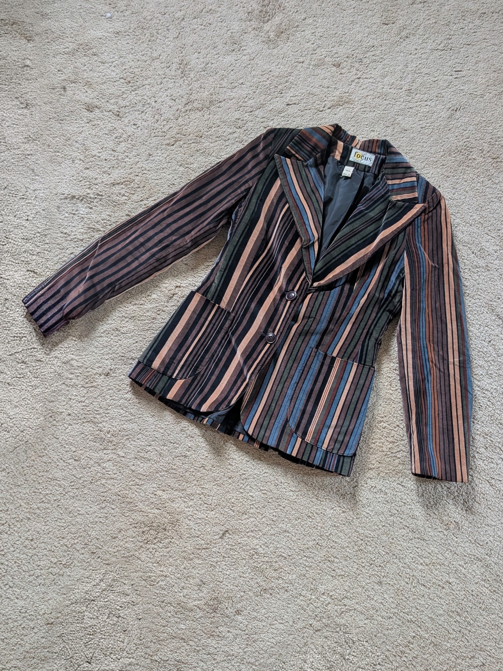 Striped Tailored Blazer in Black, Brown, Blue and Tan
